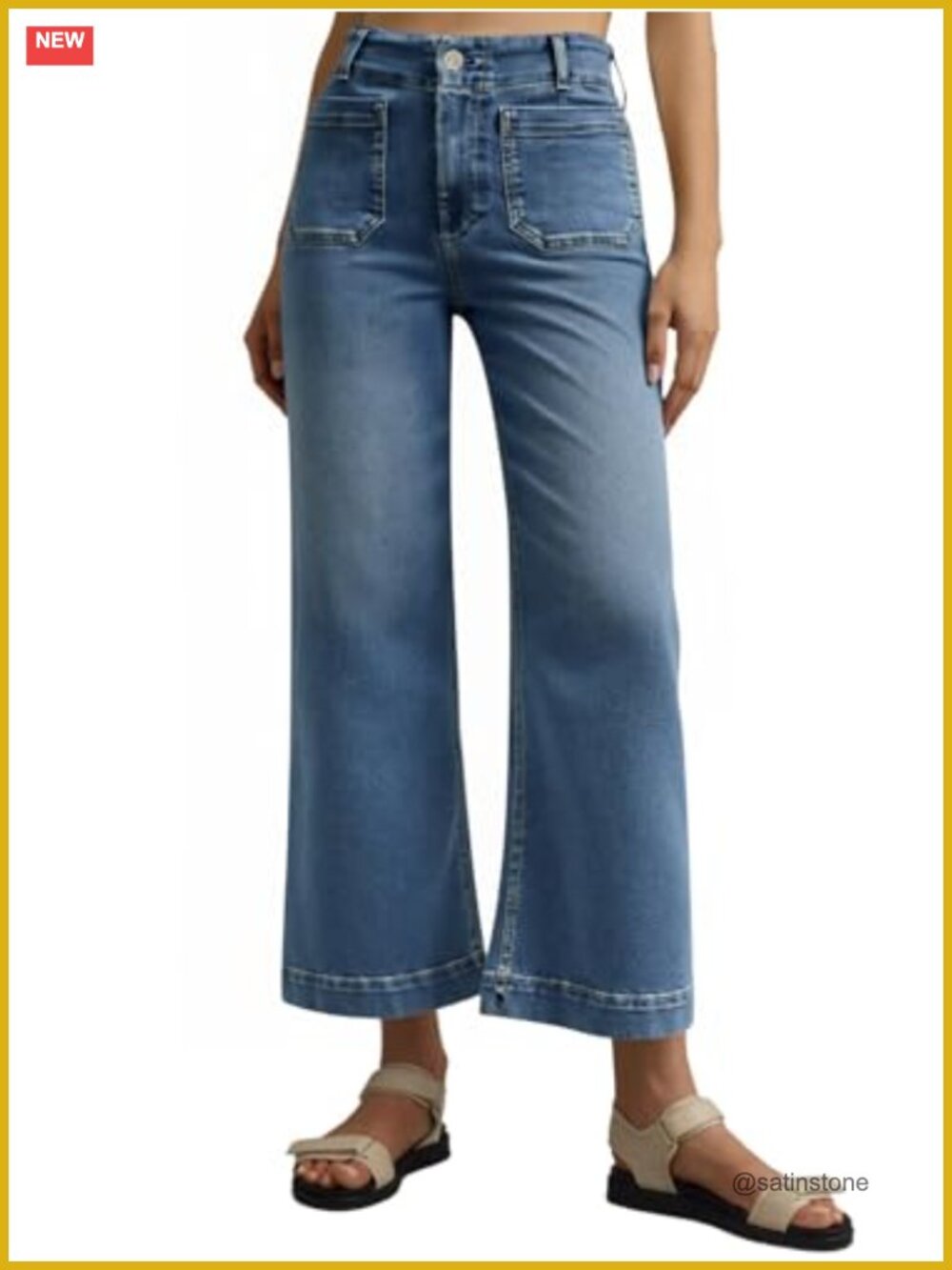 Wide Leg Cropped High Waist Jeans Baggy Denim Pants 26 Inseam